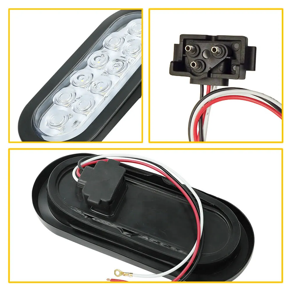 6inch 10 LED Oval Tail Lights Kit Including 3-pin Waterproof Plug Rear Reverse Brake Lights