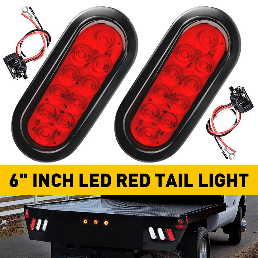6inch 10 LED Oval Tail Lights Kit Including 3-pin Waterproof Plug Rear Reverse Brake Lights