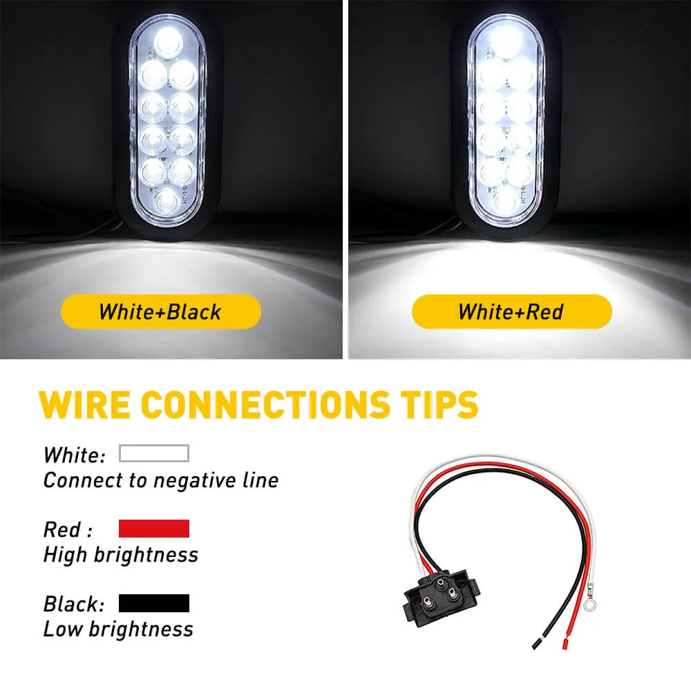 6inch 10 LED Oval Tail Lights Kit Including 3-pin Waterproof Plug Rear Reverse Brake Lights