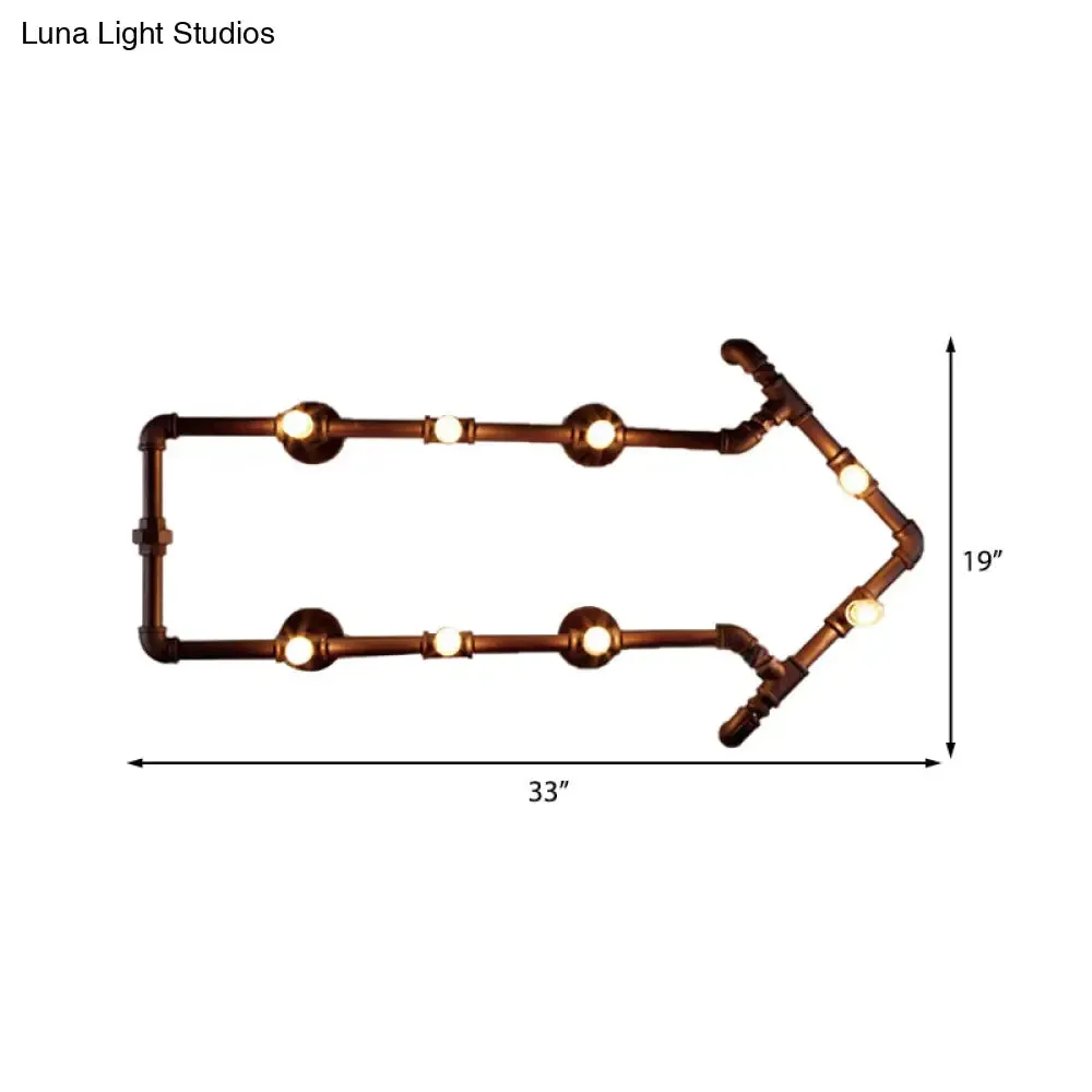 8-Light Bronze Industrial Arrow Design Wall Sconce with Water Pipe Detail