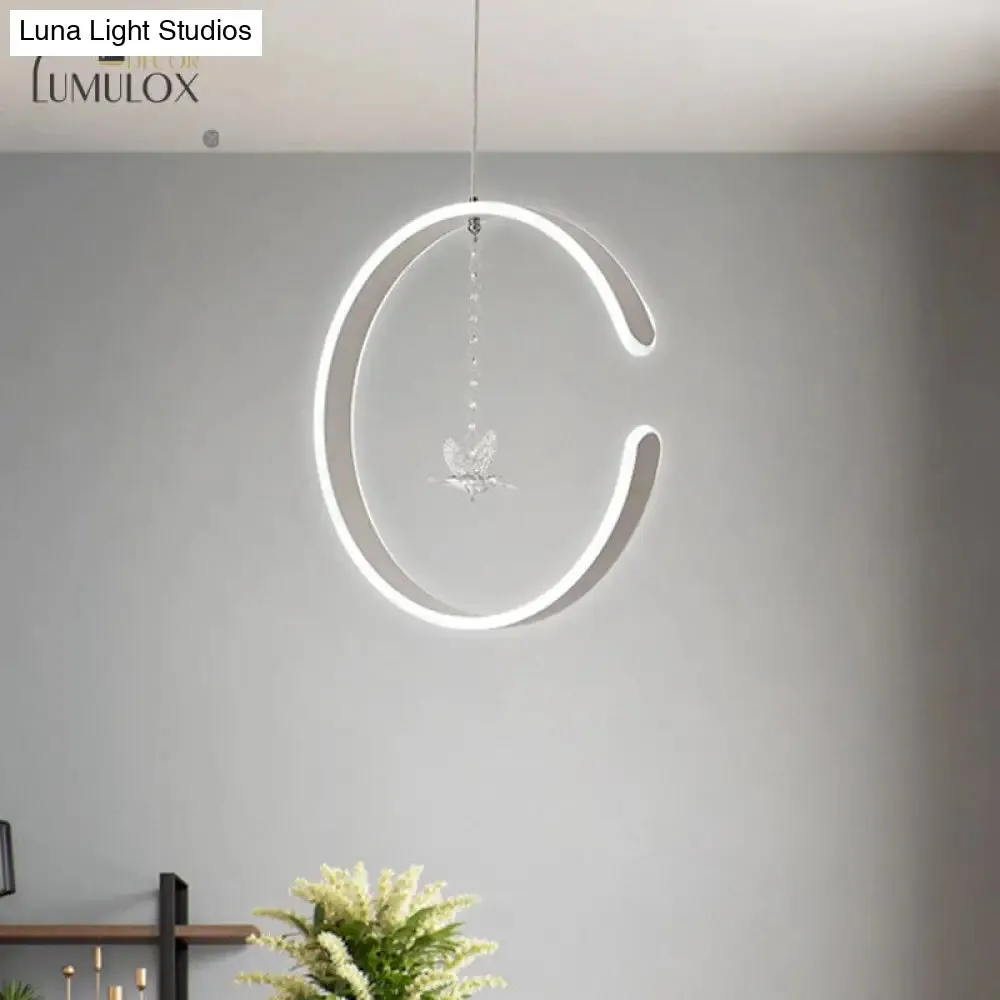 Acrylic Ring Pendant Lamp Minimalist LED Hanging Ceiling Light in White/Black