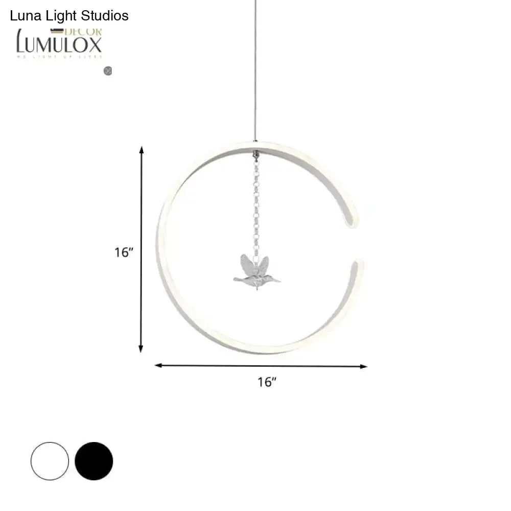 Acrylic Ring Pendant Lamp Minimalist LED Hanging Ceiling Light in White/Black