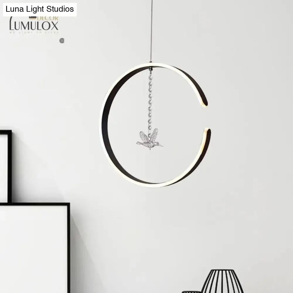 Acrylic Ring Pendant Lamp Minimalist LED Hanging Ceiling Light in White/Black