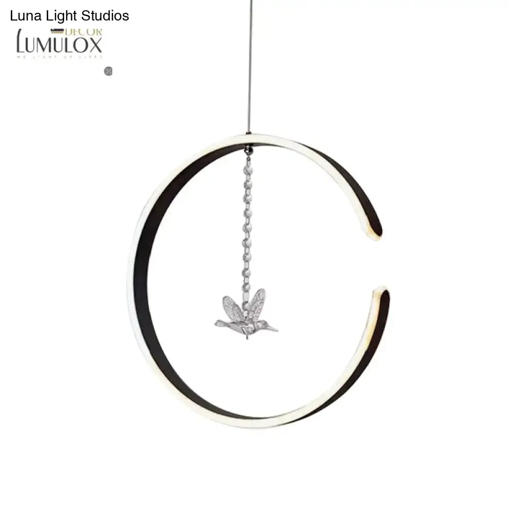 Acrylic Ring Pendant Lamp Minimalist LED Hanging Ceiling Light in White/Black