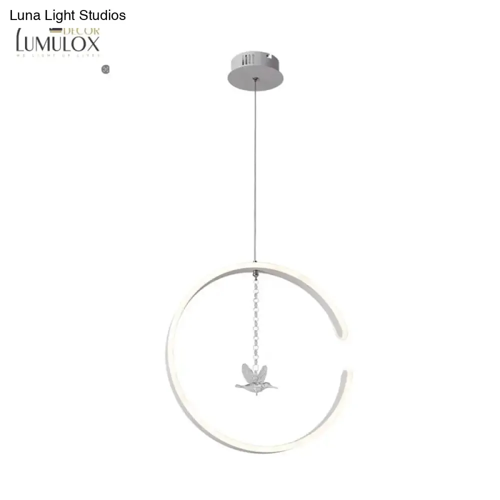 Acrylic Ring Pendant Lamp Minimalist LED Hanging Ceiling Light in White/Black