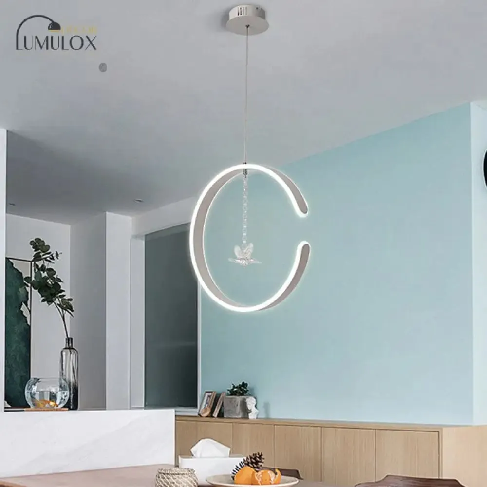 Acrylic Ring Pendant Lamp Minimalist LED Hanging Ceiling Light in White/Black