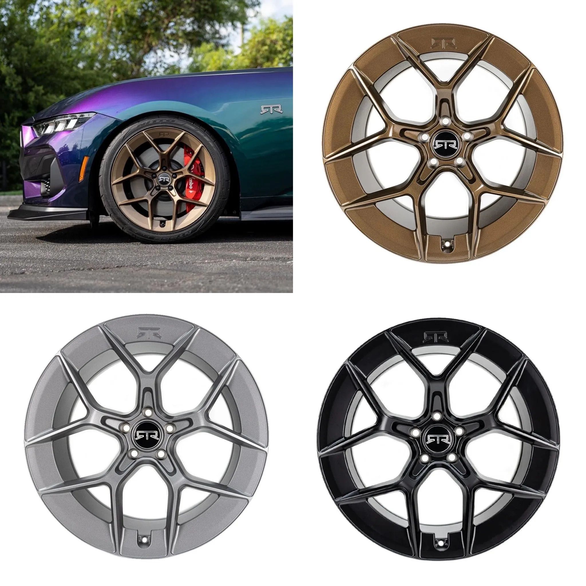 Aero 5 Wheel Kits (Set of 4 in Square/Staggered Combo) for Mustang 2005-23 & 2024  | RTR