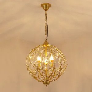 Antique Crystal Globe Chandelier - Elegant 3-Light Ceiling Fixture for Dining Room