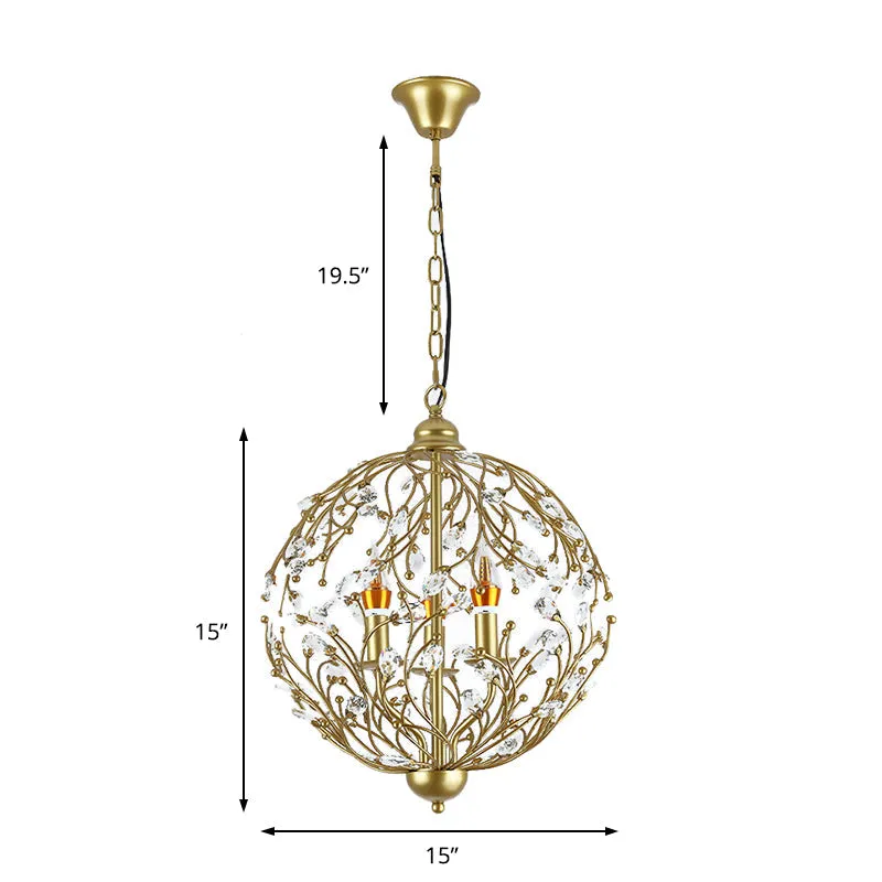 Antique Crystal Globe Chandelier - Elegant 3-Light Ceiling Fixture for Dining Room