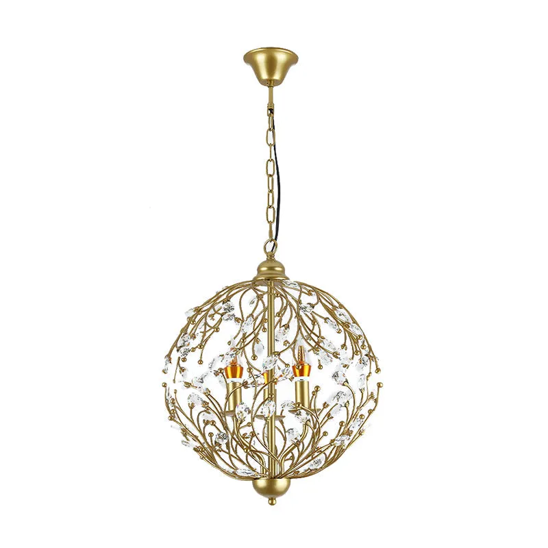 Antique Crystal Globe Chandelier - Elegant 3-Light Ceiling Fixture for Dining Room