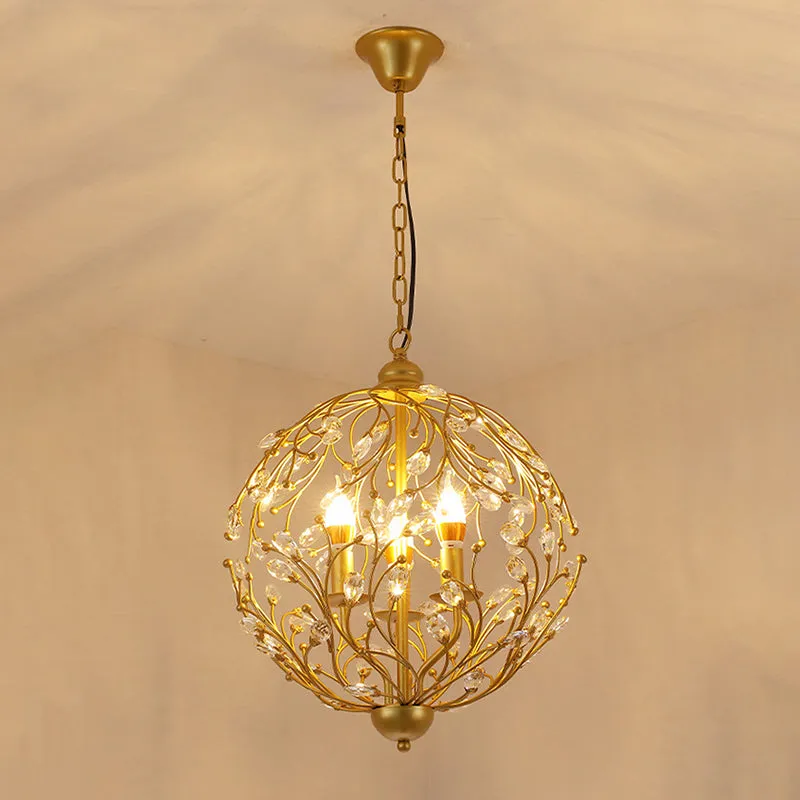 Antique Crystal Globe Chandelier - Elegant 3-Light Ceiling Fixture for Dining Room