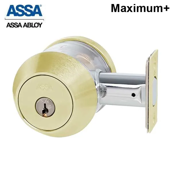 ASSA - 7000 Series - Maximum  - Single Cylinder Deadbolt with Security Guard - KD - 605 - Bright Brass - Grade 1