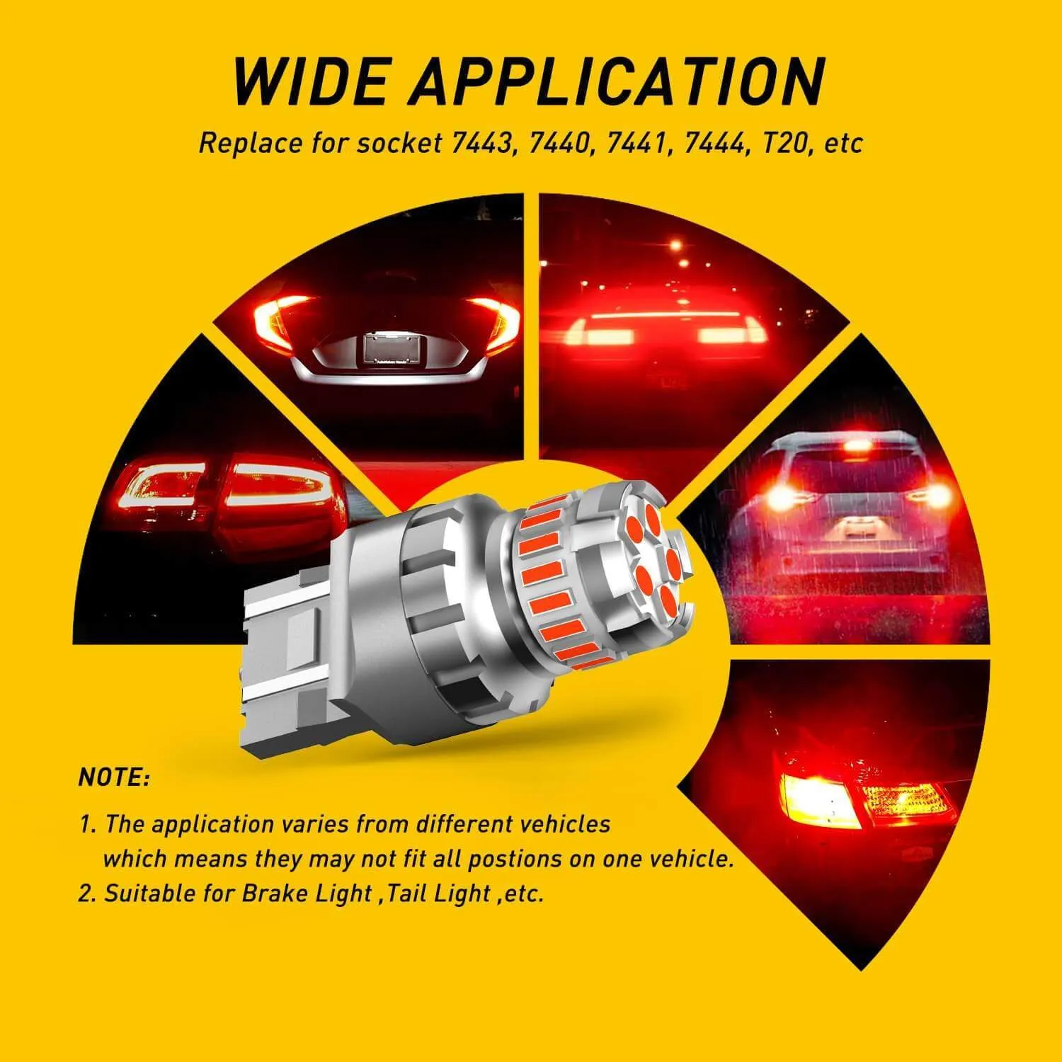 AUXITO 7440 7443 LED Bulb Red Strobe Brake Lights Bulbs Super Bright W21W T20