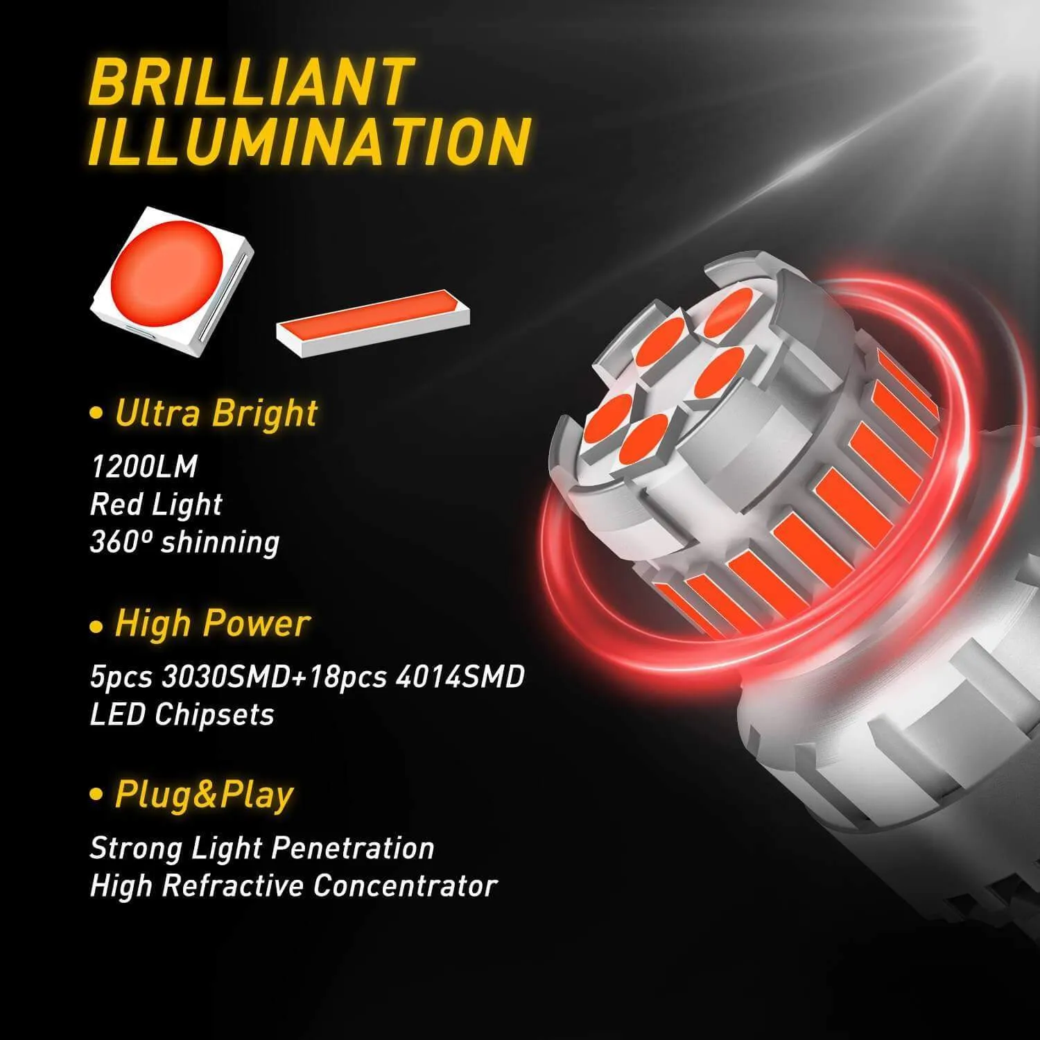 AUXITO 7440 7443 LED Bulb Red Strobe Brake Lights Bulbs Super Bright W21W T20