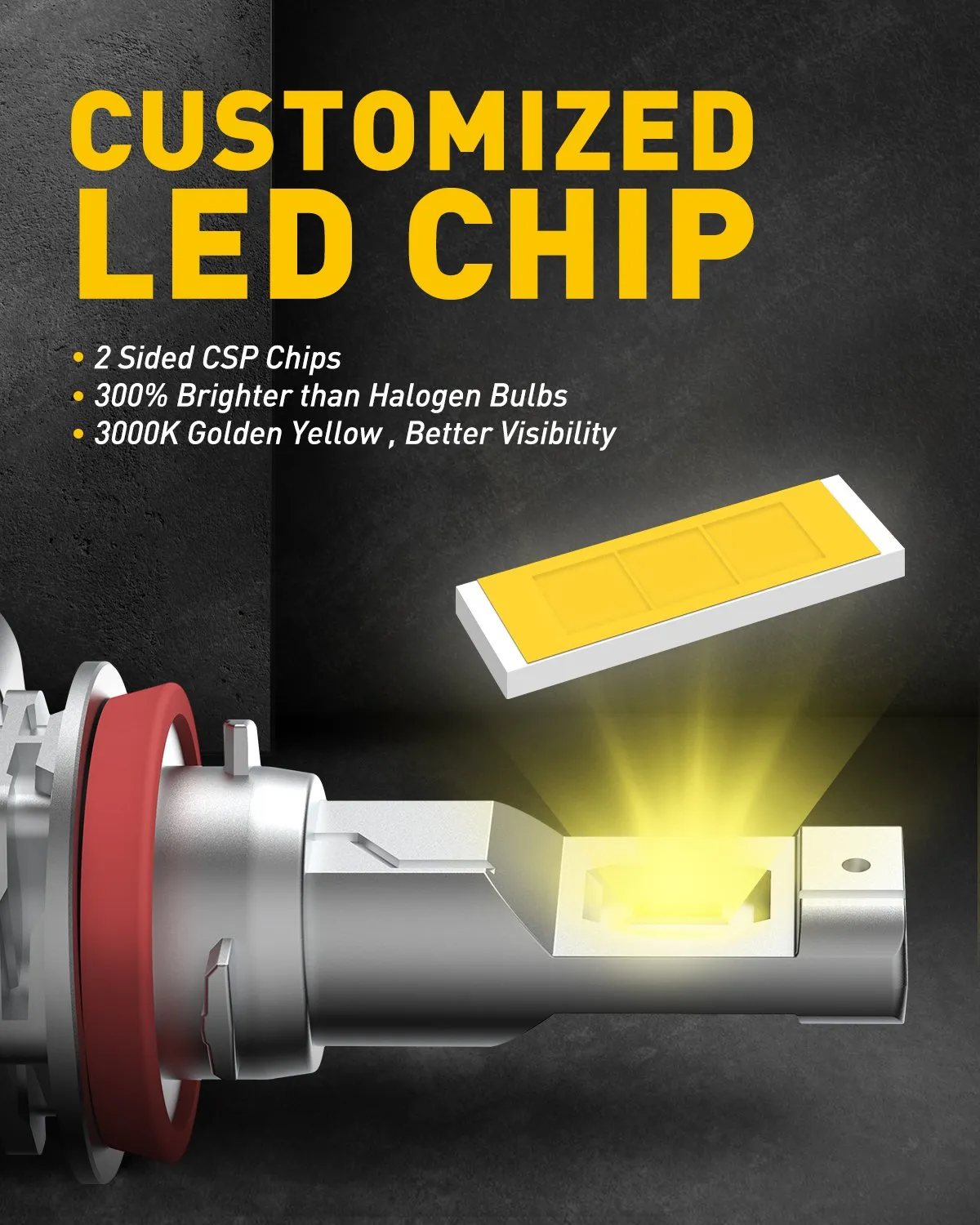 AUXITO H11 H8 H9 H16 LED Fog Light Bulb Fanless, 3000k Golden Yellow 26W per set, CSP LED Chips
