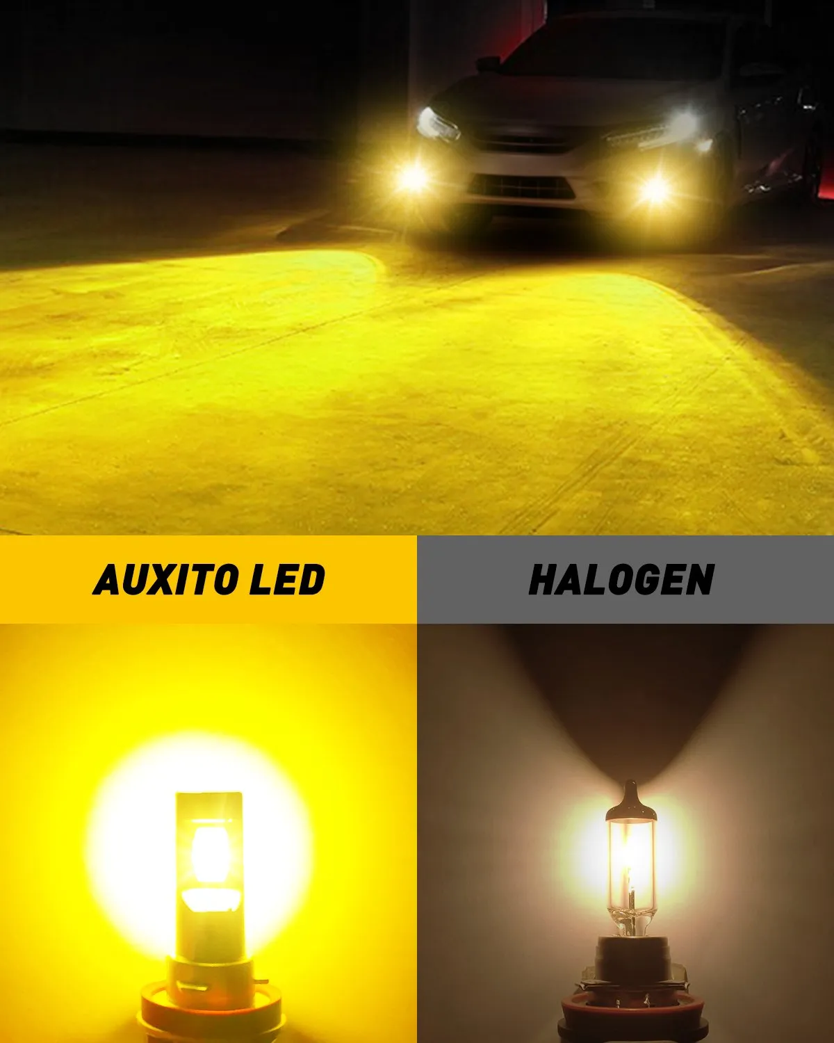 AUXITO H11 H8 H9 H16 LED Fog Light Bulb Fanless, 3000k Golden Yellow 26W per set, CSP LED Chips
