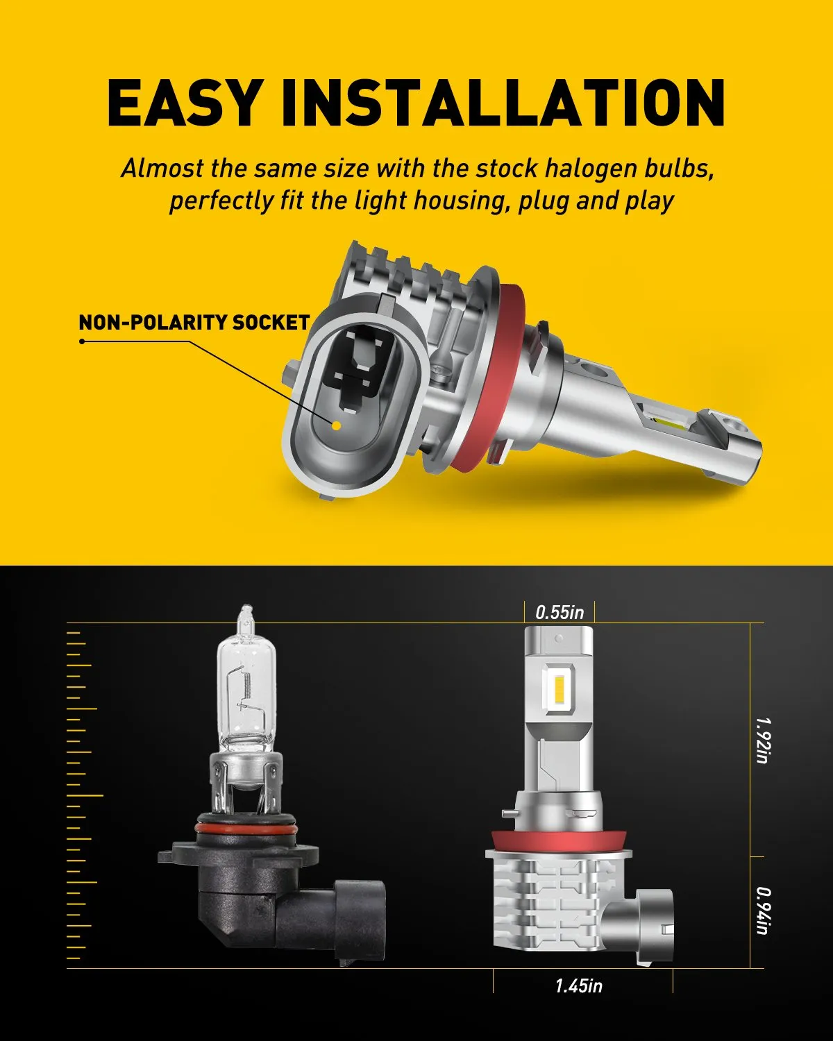 AUXITO H11 H8 H9 H16 LED Fog Light Bulb Fanless, 3000k Golden Yellow 26W per set, CSP LED Chips