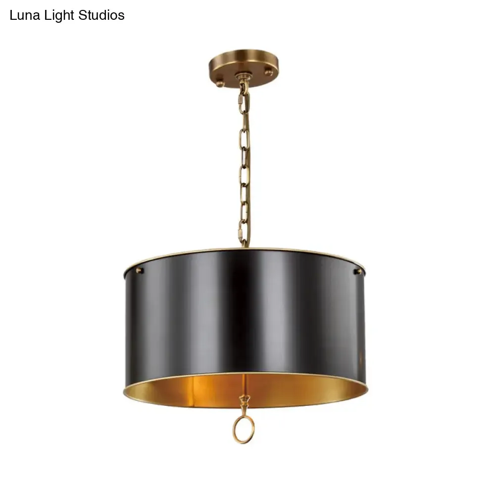 Black Pendant Light Kit with Metallic Drum Shade for Living Room - Traditional Hanging Lamp