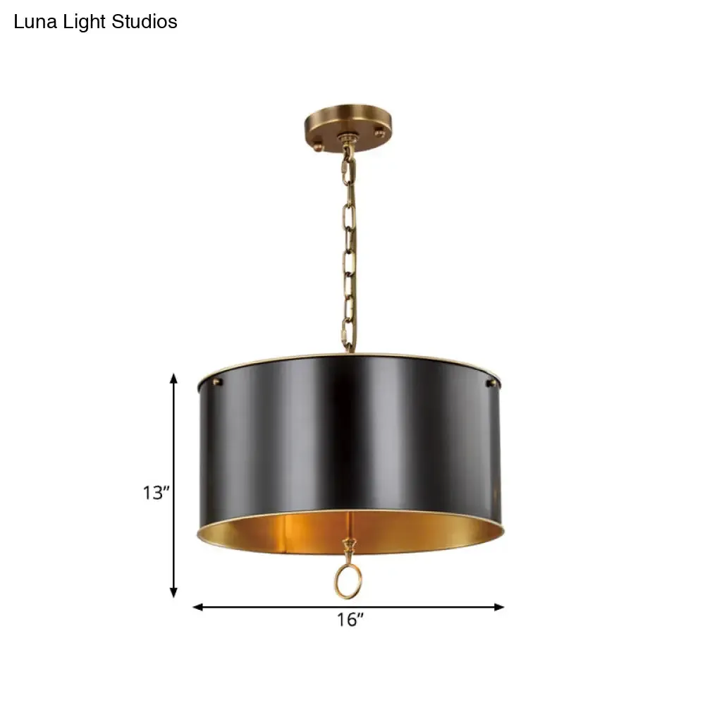 Black Pendant Light Kit with Metallic Drum Shade for Living Room - Traditional Hanging Lamp