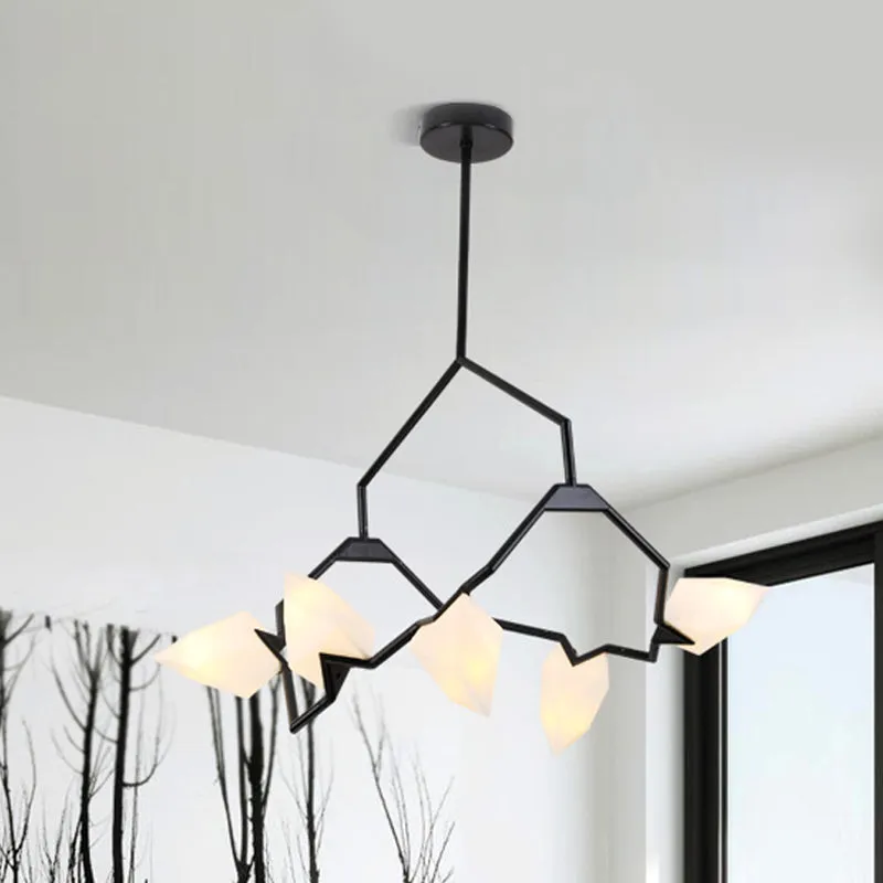 Branching Design 5/8-Light Dining Room Chandelier in Modern Black/Gold Ã¢â‚¬â€œ Plastic Shades Ã¢â‚¬â€œ Ceiling Lighting