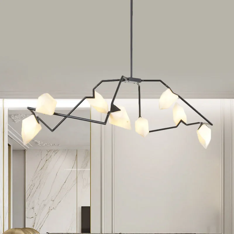 Branching Design 5/8-Light Dining Room Chandelier in Modern Black/Gold Ã¢â‚¬â€œ Plastic Shades Ã¢â‚¬â€œ Ceiling Lighting