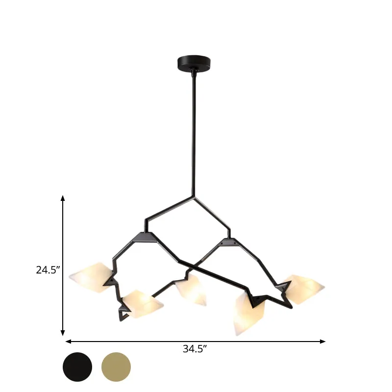Branching Design 5/8-Light Dining Room Chandelier in Modern Black/Gold Ã¢â‚¬â€œ Plastic Shades Ã¢â‚¬â€œ Ceiling Lighting