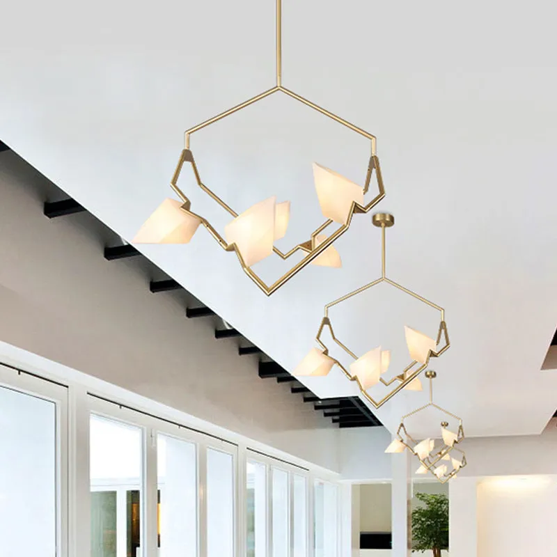 Branching Design 5/8-Light Dining Room Chandelier in Modern Black/Gold Ã¢â‚¬â€œ Plastic Shades Ã¢â‚¬â€œ Ceiling Lighting