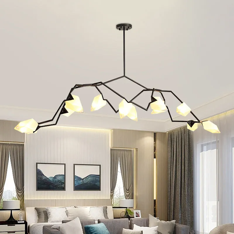 Branching Design 5/8-Light Dining Room Chandelier in Modern Black/Gold Ã¢â‚¬â€œ Plastic Shades Ã¢â‚¬â€œ Ceiling Lighting