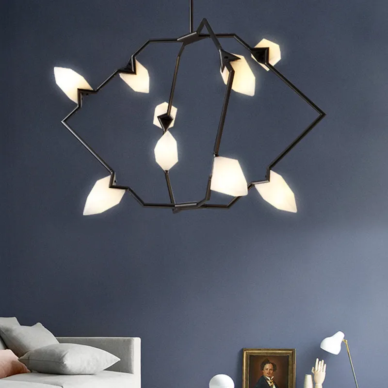 Branching Design 5/8-Light Dining Room Chandelier in Modern Black/Gold Ã¢â‚¬â€œ Plastic Shades Ã¢â‚¬â€œ Ceiling Lighting
