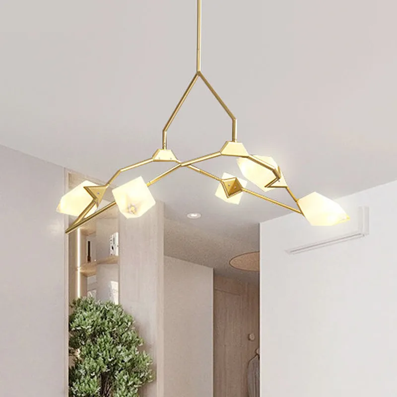 Branching Design 5/8-Light Dining Room Chandelier in Modern Black/Gold Ã¢â‚¬â€œ Plastic Shades Ã¢â‚¬â€œ Ceiling Lighting