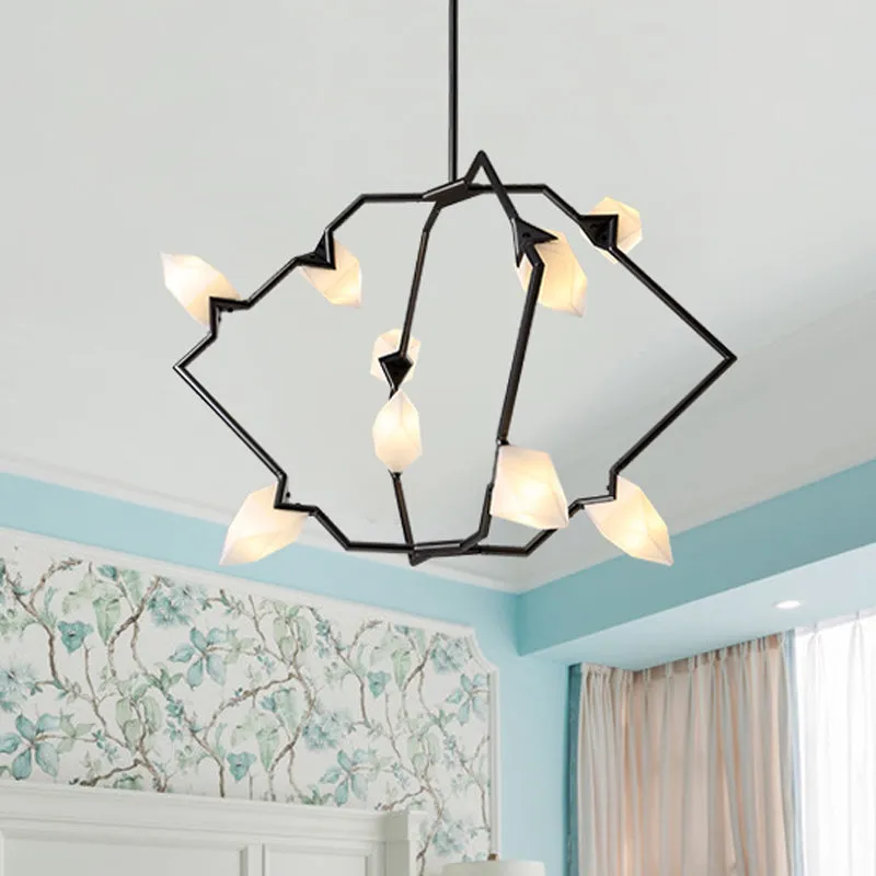 Branching Design 5/8-Light Dining Room Chandelier in Modern Black/Gold Ã¢â‚¬â€œ Plastic Shades Ã¢â‚¬â€œ Ceiling Lighting