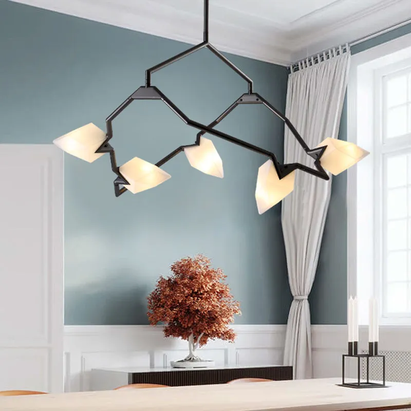 Branching Design 5/8-Light Dining Room Chandelier in Modern Black/Gold Ã¢â‚¬â€œ Plastic Shades Ã¢â‚¬â€œ Ceiling Lighting