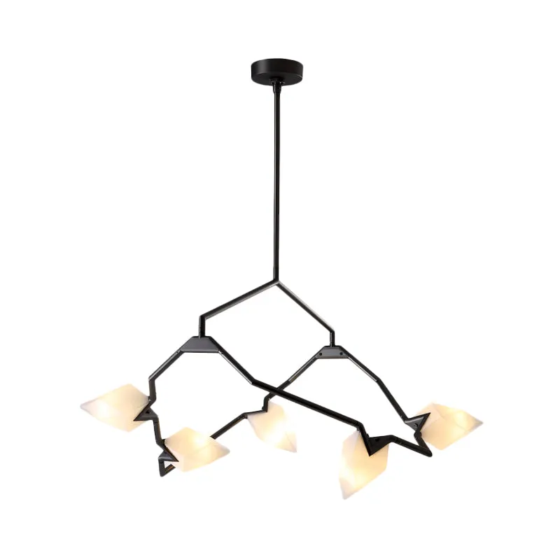 Branching Design 5/8-Light Dining Room Chandelier in Modern Black/Gold Ã¢â‚¬â€œ Plastic Shades Ã¢â‚¬â€œ Ceiling Lighting