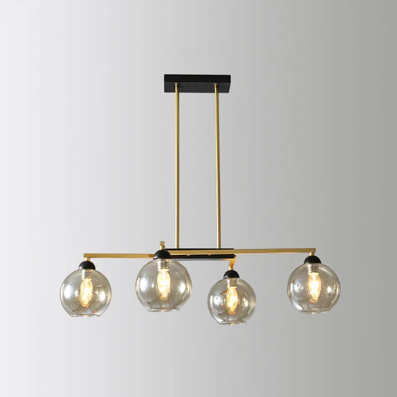Brass 4-Light Simple Chandelier with Clear Glass Shades - Linear Dining Room Down Lighting