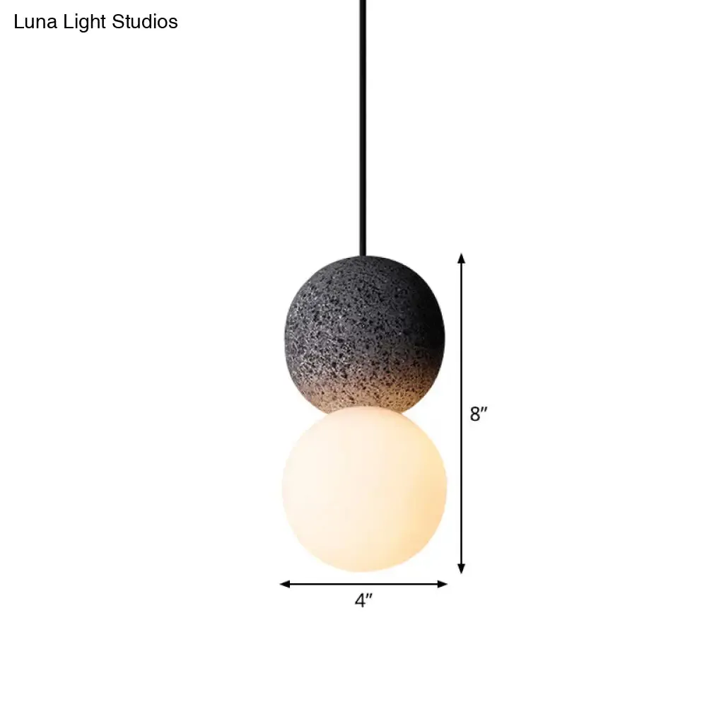 Cement Twin Ball Ceiling Pendant Lamp - Postmodernist Design - Black with Opal Glass Shade