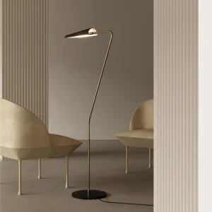 Contemporary Black Metal and Marble Floor Lamp