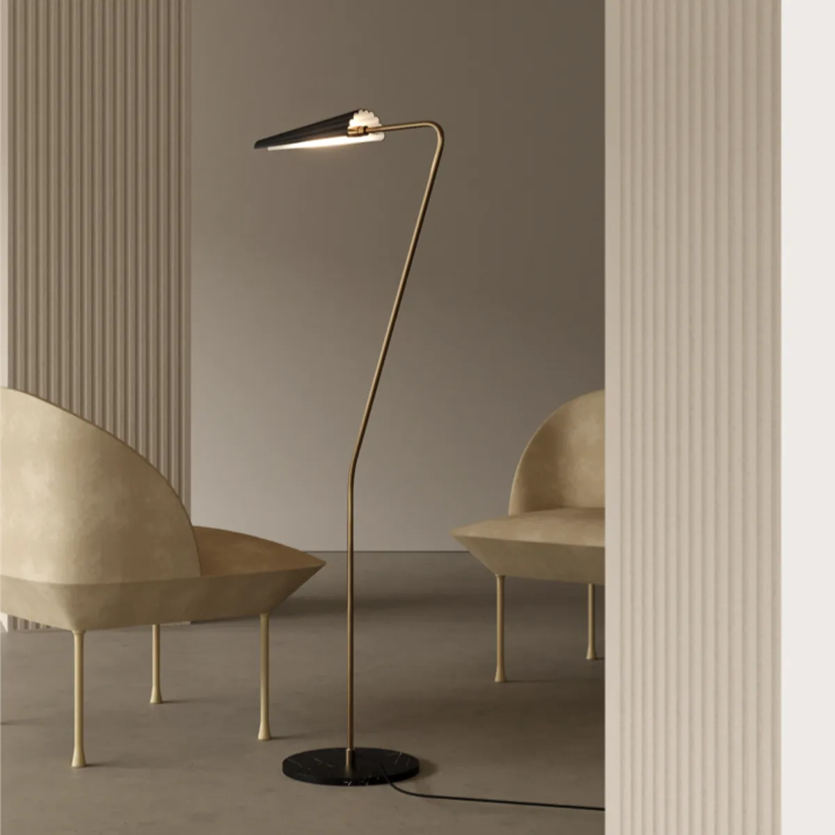 Contemporary Black Metal and Marble Floor Lamp