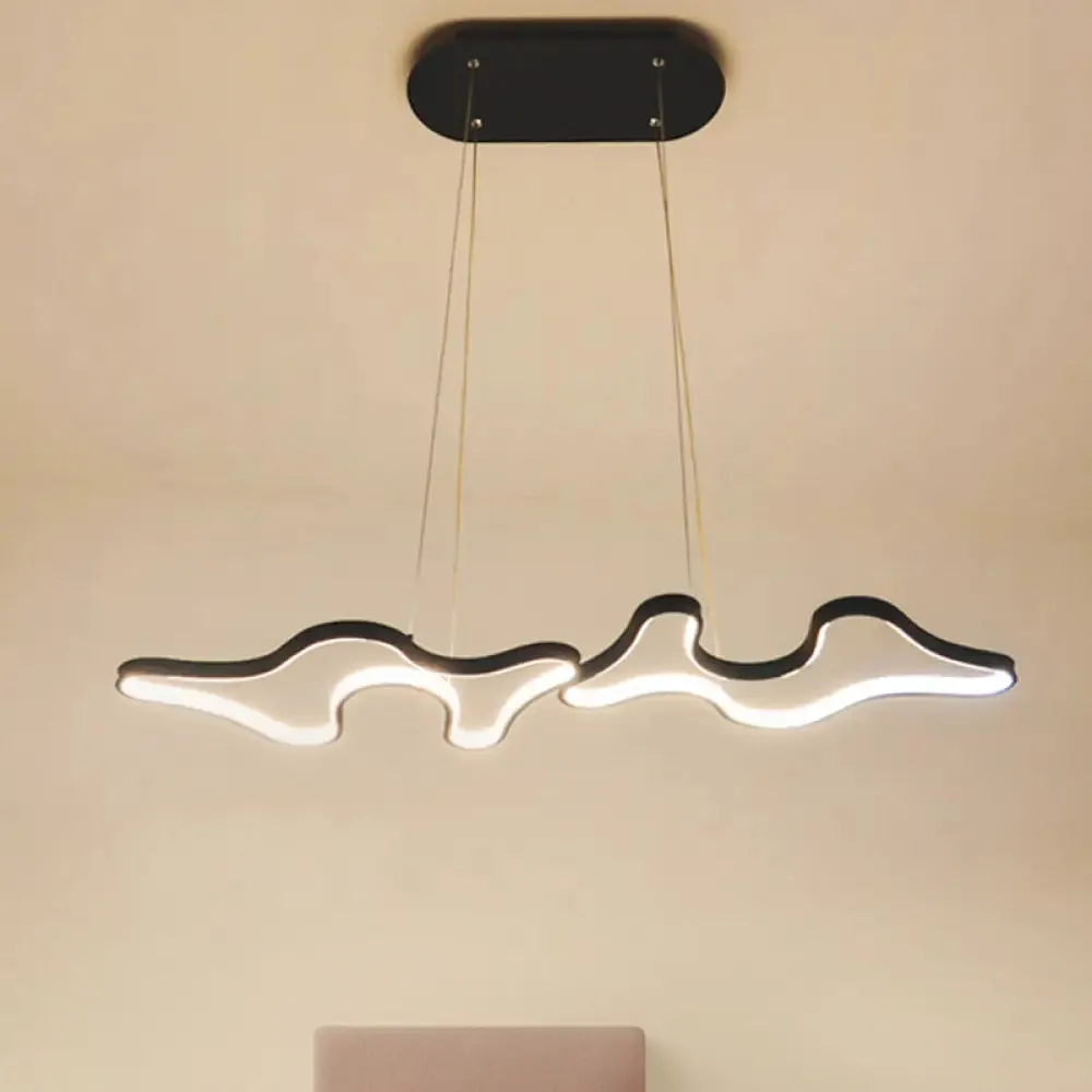 Contemporary Black/White LED Pendant Island Light with Cloud-Like Metal Frame