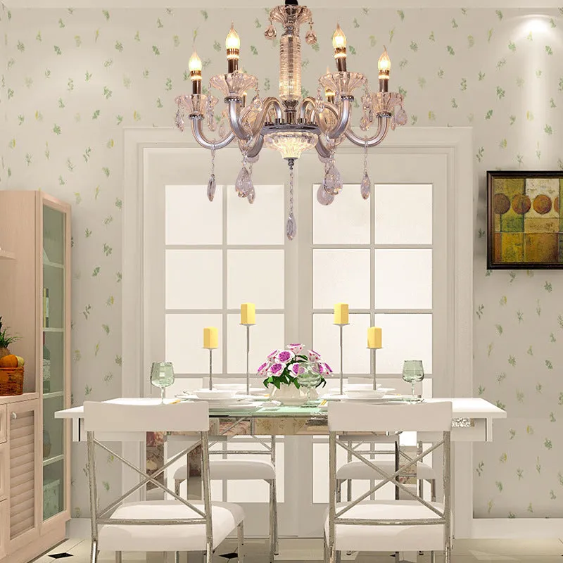 Contemporary Crystal Drop Candelabra Pendant Chandelier - Silver, 6/8 Heads, 23.5"/31.5" Wide