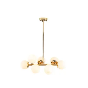 Contemporary Gold Pendant Light Kit - Cream Glass Dining Room Chandelier Fixture