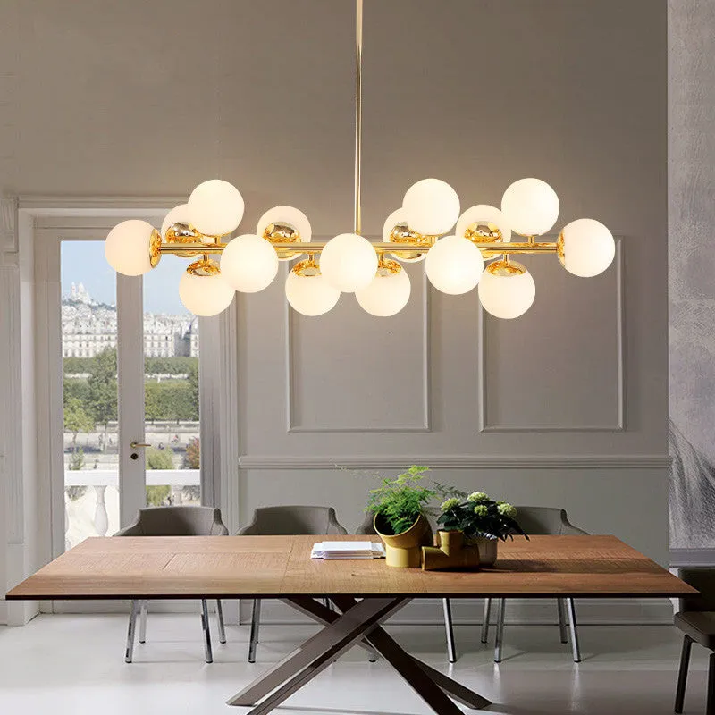 Contemporary Gold Pendant Light Kit - Cream Glass Dining Room Chandelier Fixture