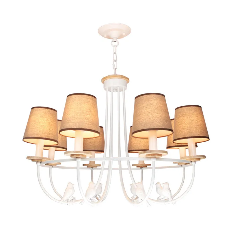 Contemporary White Barrel Hanging Ceiling Light with 6/8 Lights - Fabric Pendant Chandelier