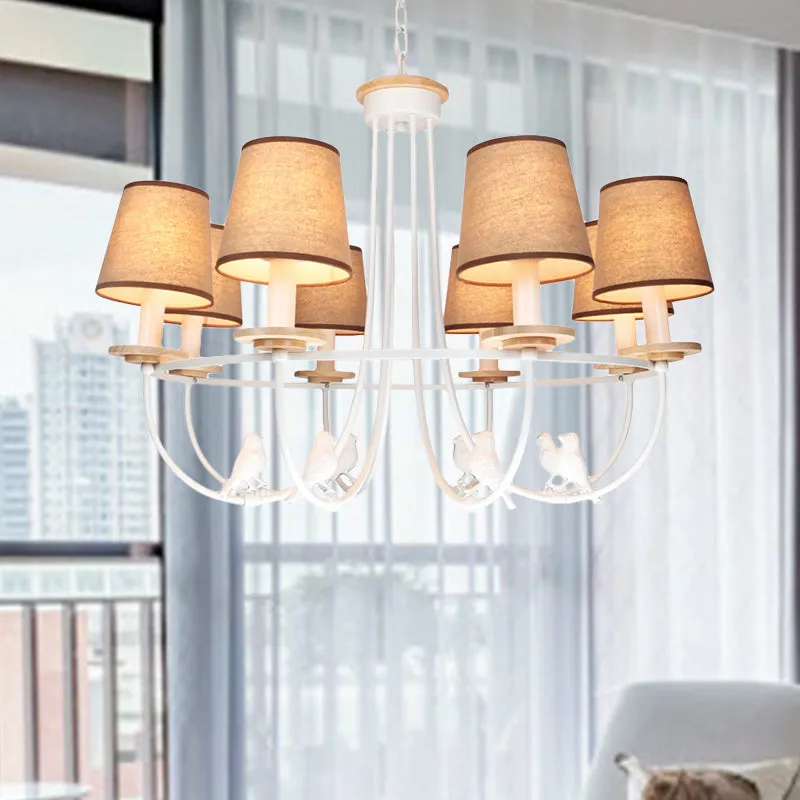 Contemporary White Barrel Hanging Ceiling Light with 6/8 Lights - Fabric Pendant Chandelier