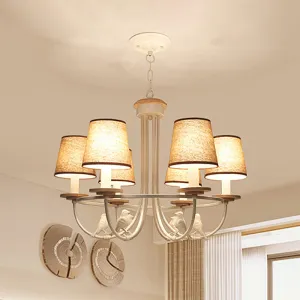 Contemporary White Barrel Hanging Ceiling Light with 6/8 Lights - Fabric Pendant Chandelier