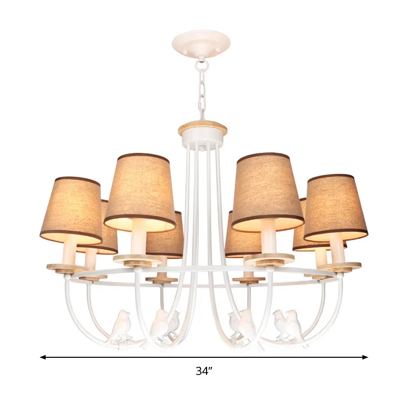 Contemporary White Barrel Hanging Ceiling Light with 6/8 Lights - Fabric Pendant Chandelier