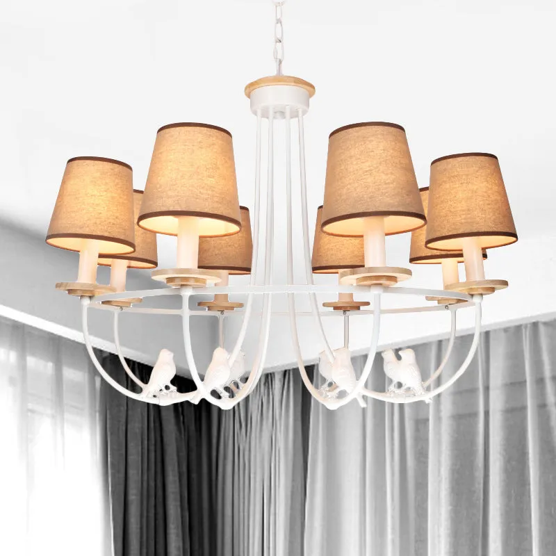 Contemporary White Barrel Hanging Ceiling Light with 6/8 Lights - Fabric Pendant Chandelier