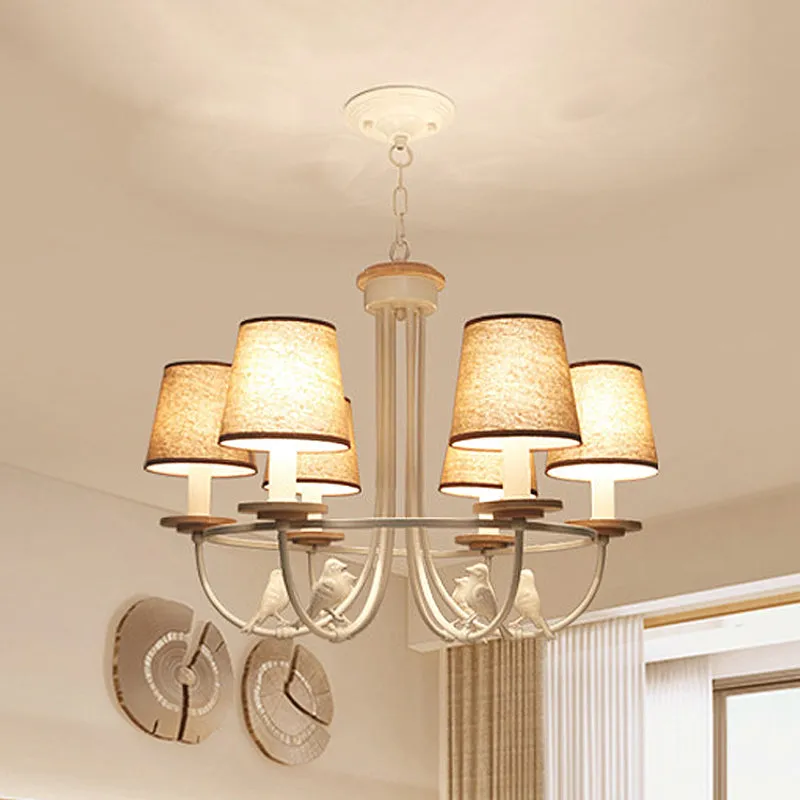 Contemporary White Barrel Hanging Ceiling Light with 6/8 Lights - Fabric Pendant Chandelier