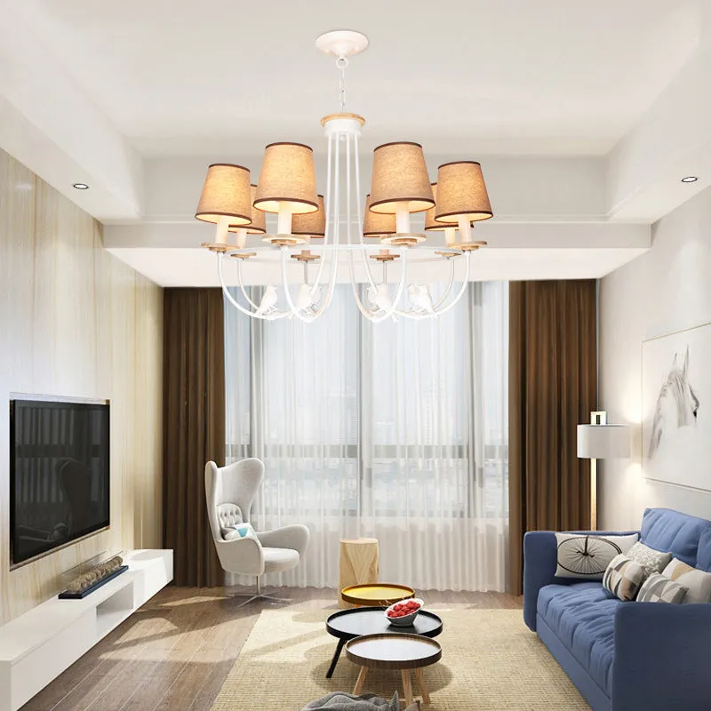 Contemporary White Barrel Hanging Ceiling Light with 6/8 Lights - Fabric Pendant Chandelier