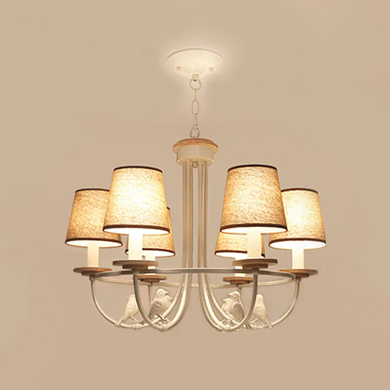 Contemporary White Barrel Hanging Ceiling Light with 6/8 Lights - Fabric Pendant Chandelier