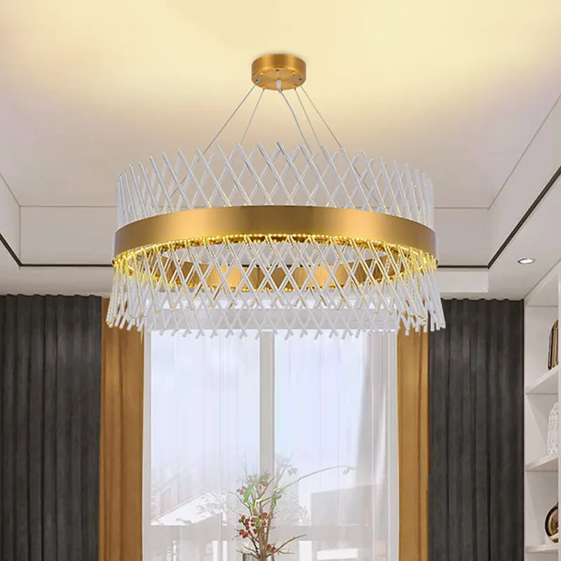 Crystal Mesh Chandelier with LED Lighting for Dining Room in Brass - 23.5" Wide